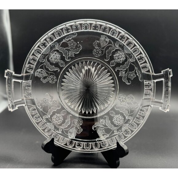 1881 Antique EAPG Early American Pressed Glass Handled Platter McKee & Bros 10"d - Picture 1 of 4